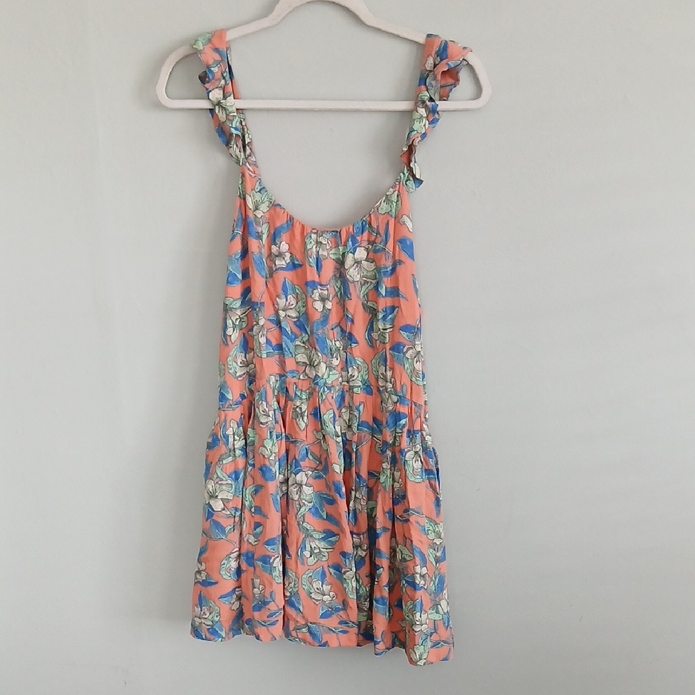 Free People Women's Orange Tropical Floral Mini Dress Size Small